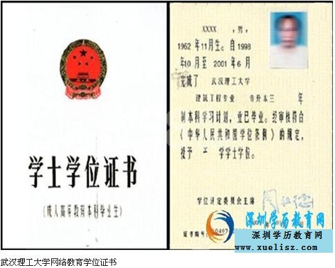 武汉理工大学网络教育学位证书